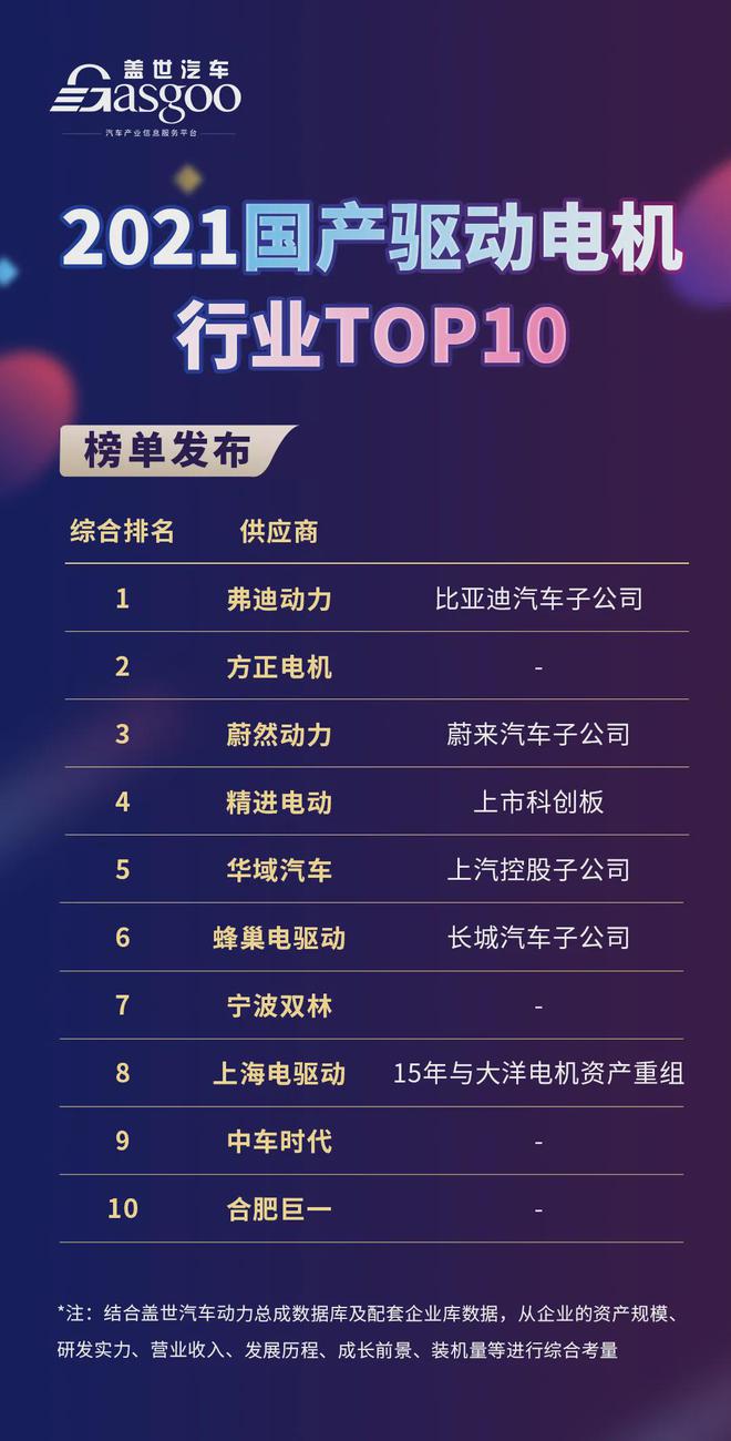 盖世汽车丨2021国产驱动电机开云真人行业TOP10(图2)